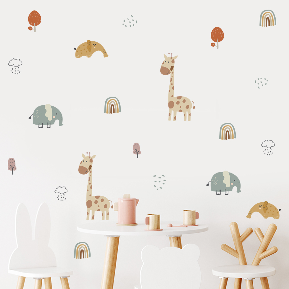 Cartoon Giraffe Elephant Anima - Baby Nursery Vinyl Wall Stickers review and price