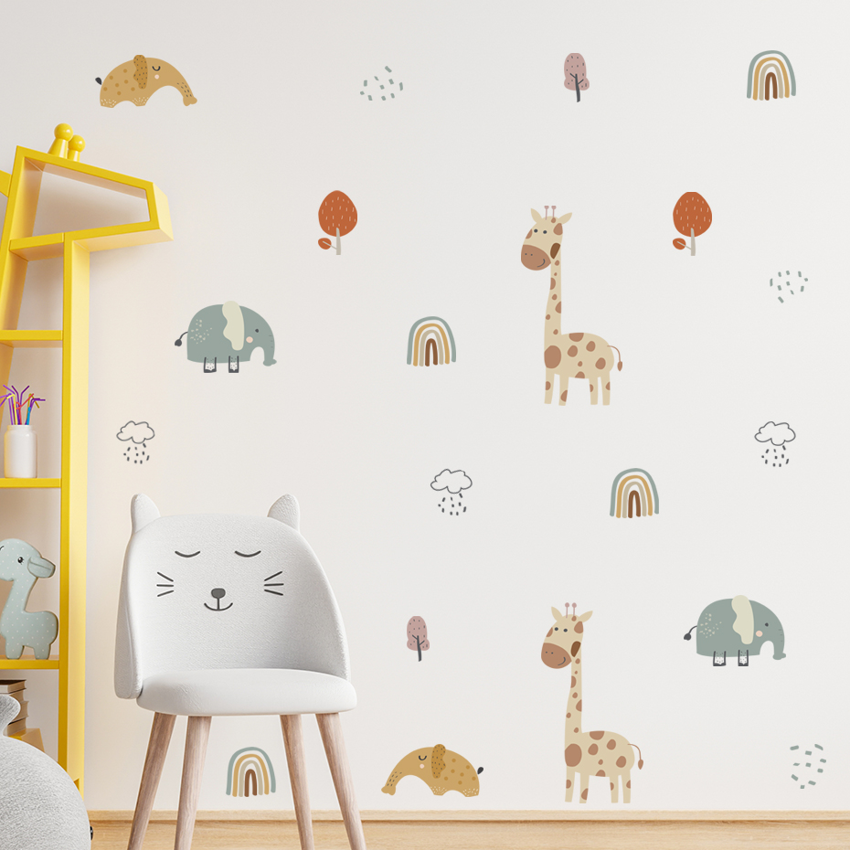 Cartoon Giraffe Elephant Anima - Baby Nursery Vinyl Wall Stickers review and price