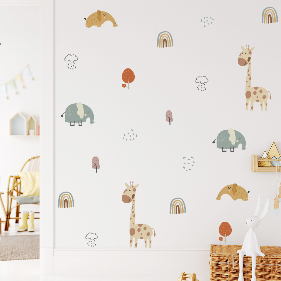 Cartoon Giraffe Elephant Anima - Baby Nursery Vinyl Wall Stickers review and price
