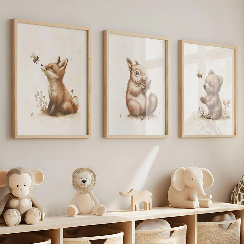 Bear Rabbit Fox Deer Squirrel  - Baby Nursery Animal Pictures review and price