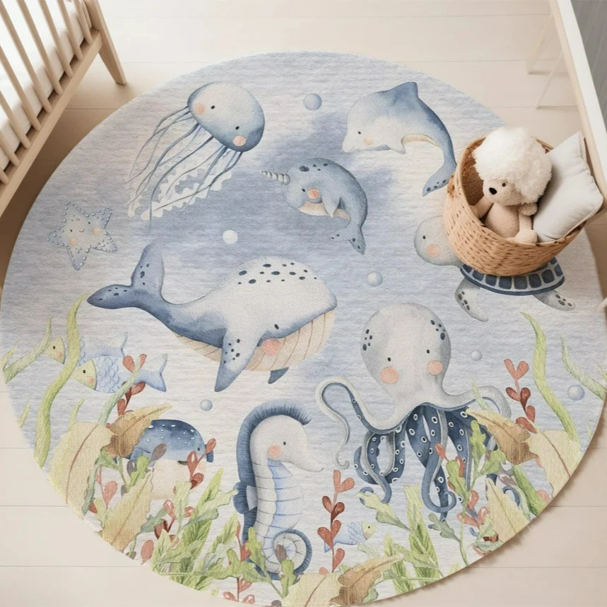 Blue Marine animal Round Carpe - Soft Rug Nursery review and price